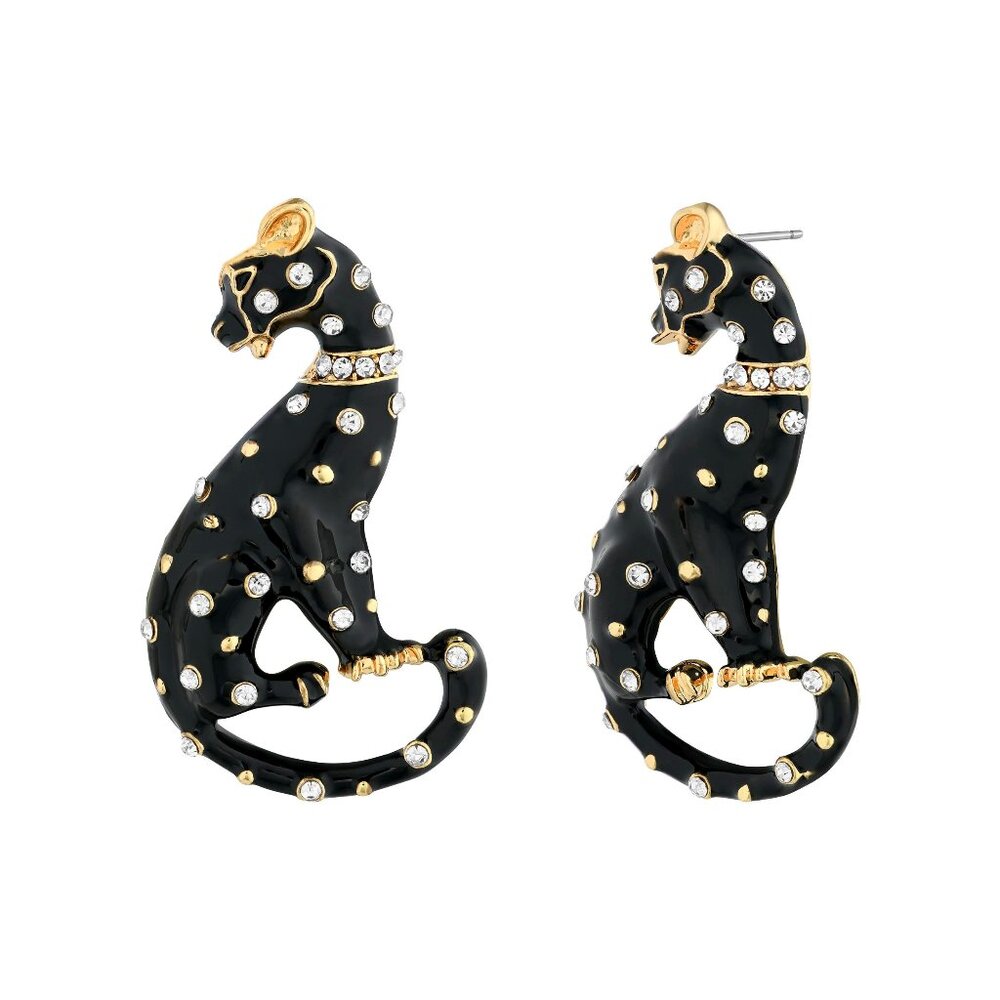 BLACK LEOPARD LARGE RHINESTONE EARRINGS